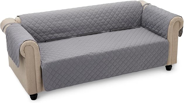 Amazon Basics Quilt Reversible Sofa Slipcover, Three seat Sofa, Large, Gray/Light Gray