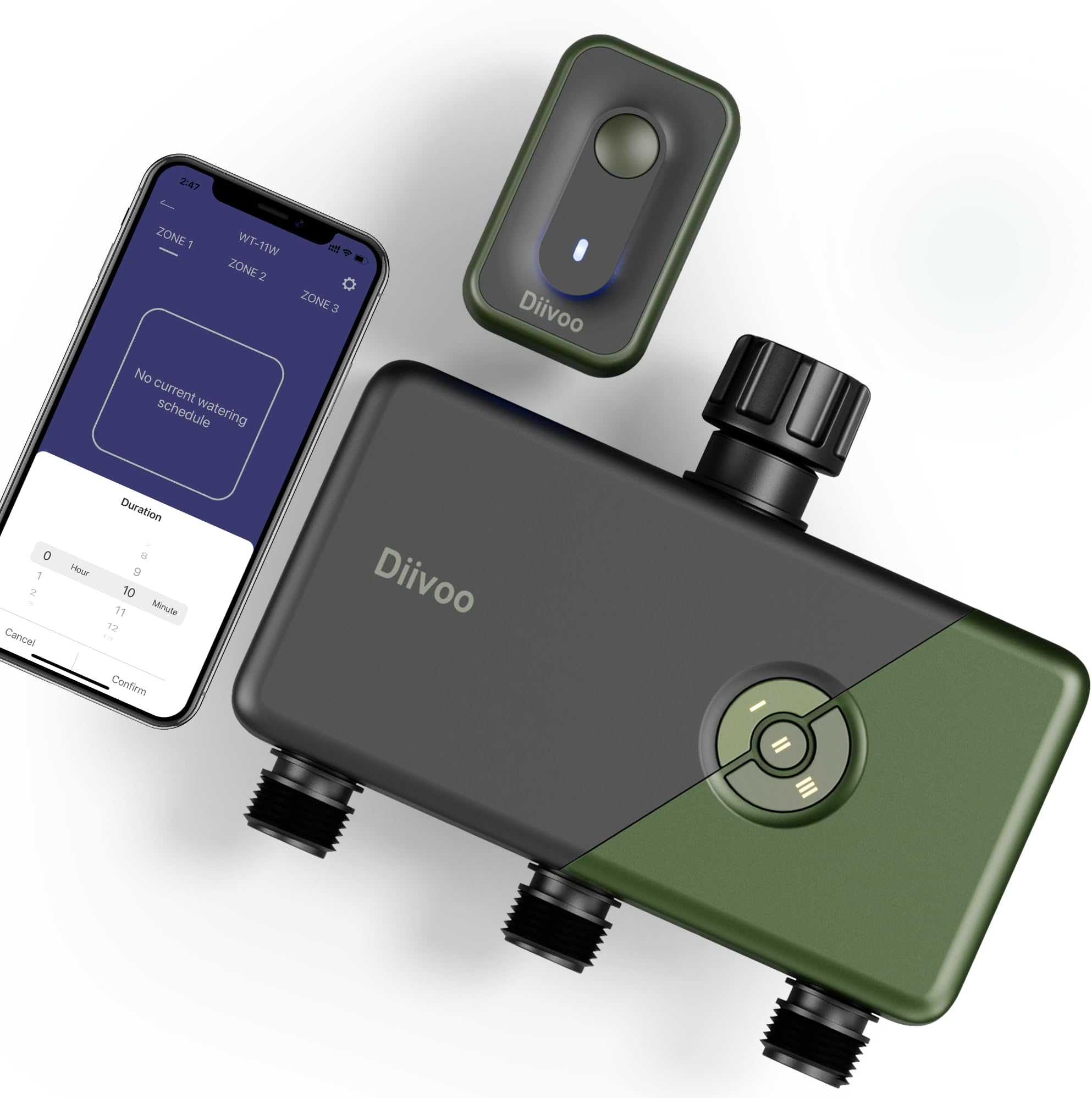 DiivooSmart Water Timer 3 Zone, WiFi Sprinkler Hose Timer Compatible with Alexa and Google, Remote Control Irrigation Timer, Automatic Manual Watering, Rain Delay, for Garden, Lawns and Yards