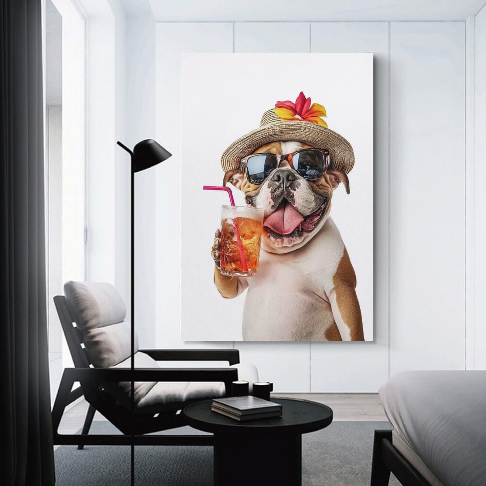 Junmoney Unframe-English Bulldog Cocktail Canvas Wall Decor English Bulldog Cocktail, 12X18inch(30X45cm), For Living Room, Bedroom, Office Or Hallway, Decorative Artwork With Broad Appeal