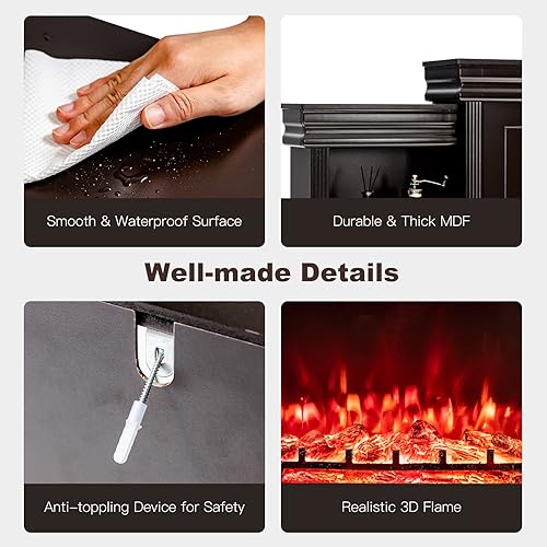 Miniatura 9 de Tangkula Chimenea de 70 pulgadas, chimenea eléctrica de 750 W1500 W con mantel y estantes integrados, chimenea de 28.5 pulgadas con control remoto,