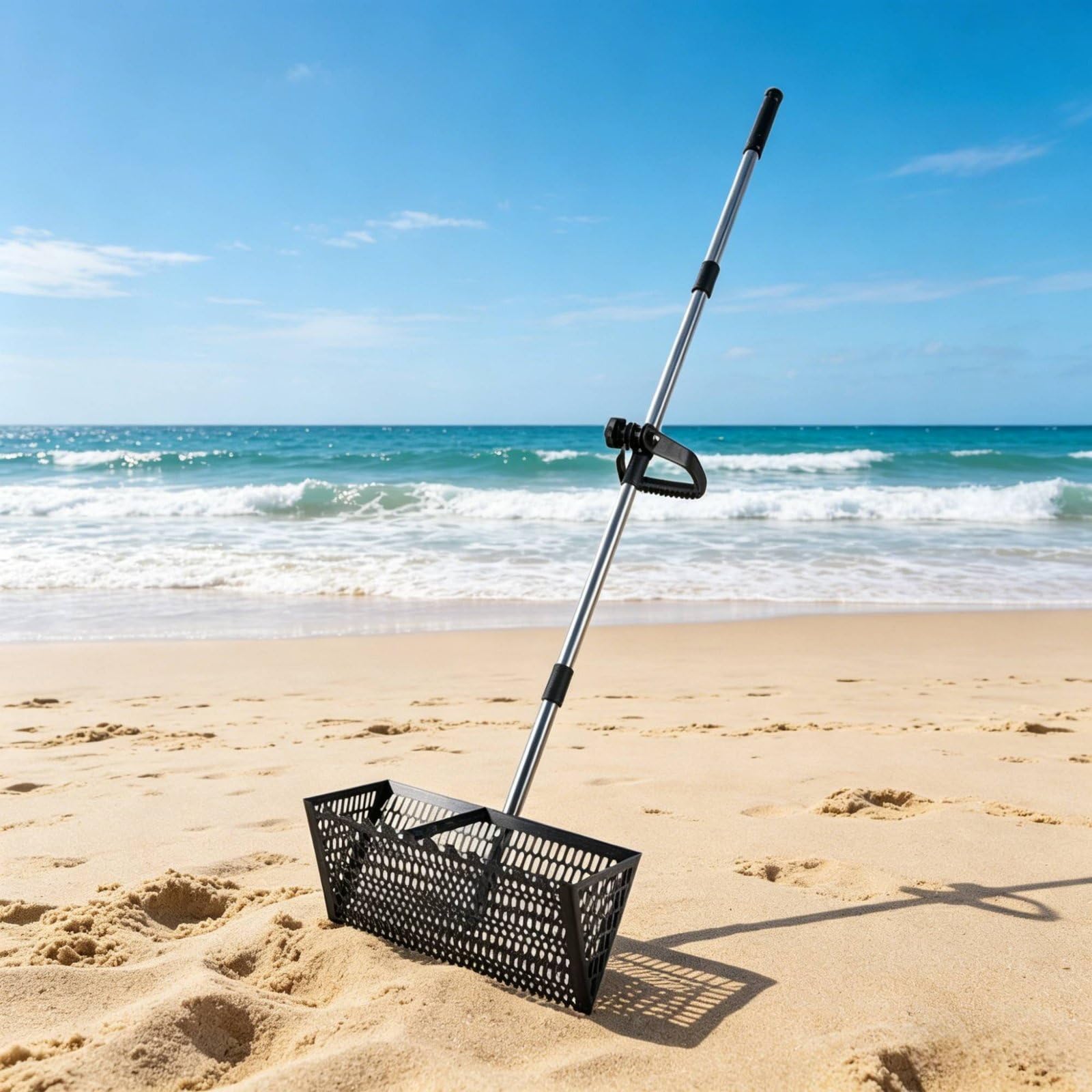 Colcolo Pala de Playa de Acero Adaptada para Detectoristas Canasta Tamizadora Robusta Mango Telescópico Borde Adecuada para Hallar y Uso en Costeras, Silv 304 AcInox