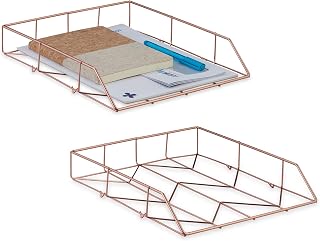 Relaxdays Briefablage, 2er Set, Metall, Dokumentenablage, HBT: 5,5 x 26 x 31,5 cm, Büro Schreibtischablage, roségold