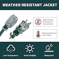 Vista 7 de Cable de extensión para exteriores iluminado de Navidad de 40 pies 163 Cable de extensión SJTW verde calibre 16 y 3 clavijas con enchufe a tierra