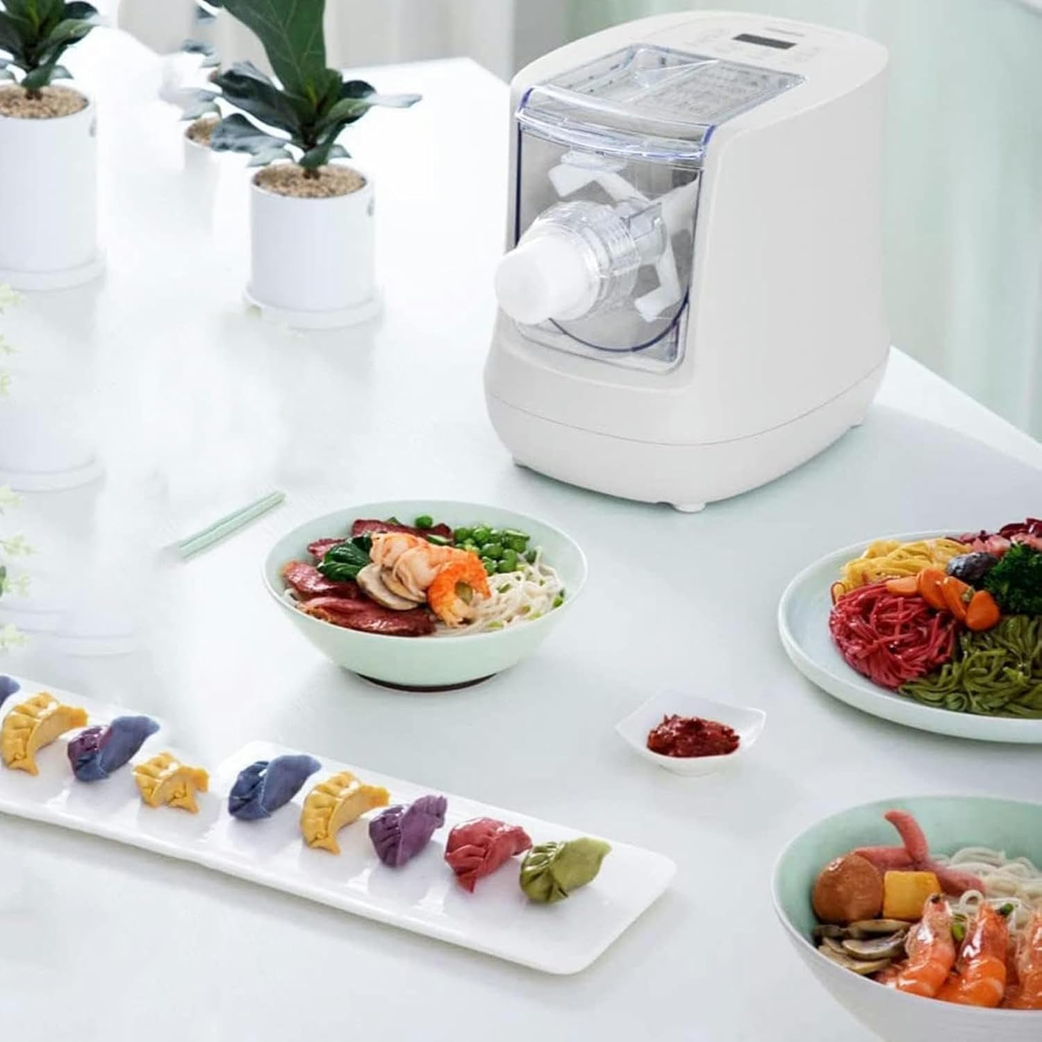 Wzglod Electric Pasta Maker 260W Automatic Pasta Machine Pasta Attachment with 13 Noodle Molds Pasta Extruder Kitchen Gadgets Noodle Maker,Saves Time and Effort and is Beginner Friendly