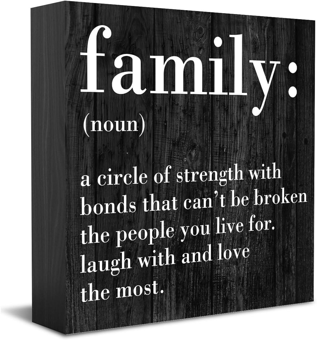 Family Box Sign 5x5 Inch Wooden Farmhouse Tabletop Decor