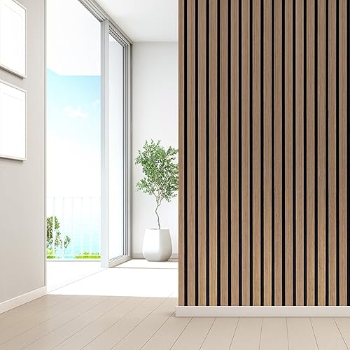 Miniatura 4 de 4 paneles de listones de chapa de madera acústica, paneles insonorizados de 47.2 x 12.2 pulgadas, paneles de pared de madera empalmada 3D sin