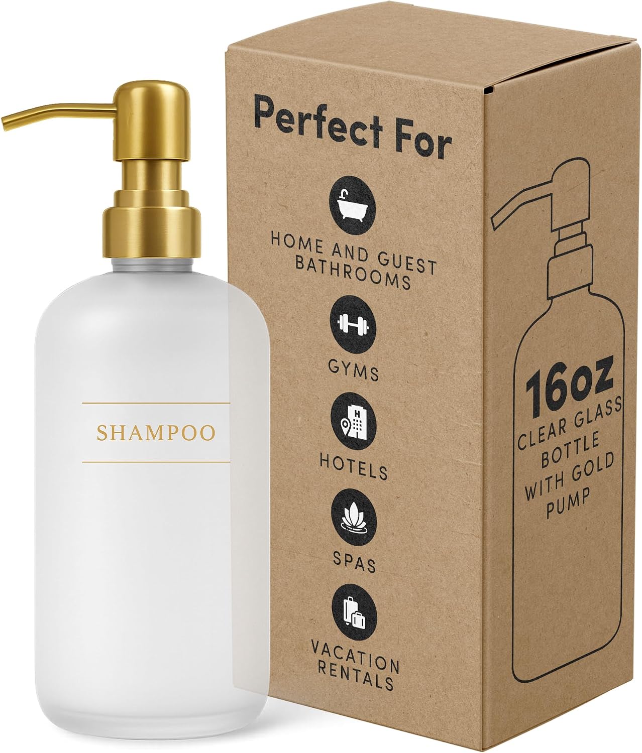 Clear Glass Shampoo Bottle | 16 oz Refillable Wall Mount Liquid Soap Dispenser with Waterproof Label for every Bathroom | Single Product by Diversified Hospitality Solutions