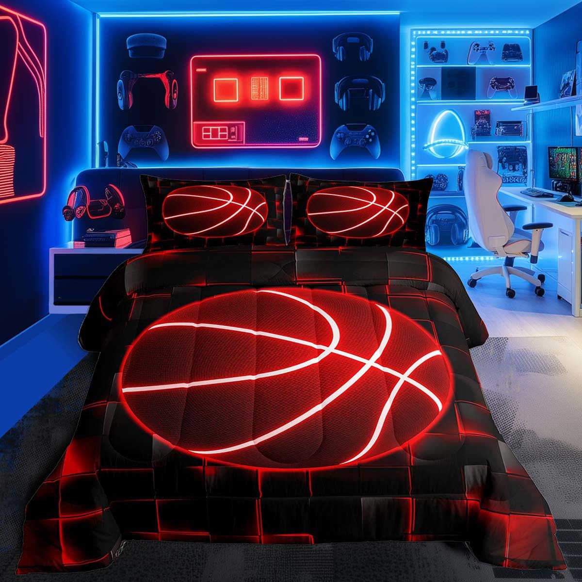 Edredón de baloncesto Queen para dormitorio juvenil y decoración deportiva infantil Feelyou