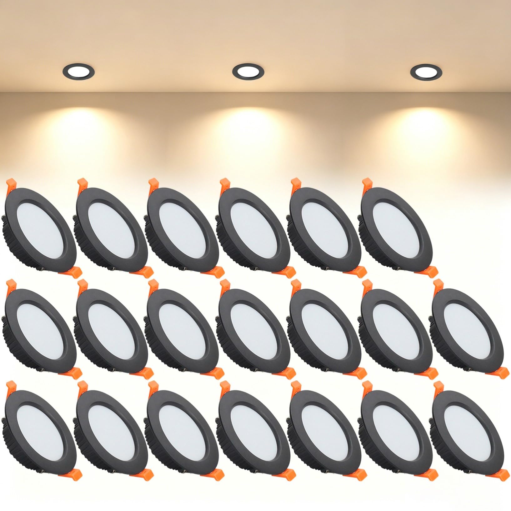 VOGHMOLD 9W Ultra Slim LED Downlight Recessed Ceiling Light 3.5 inch, 3000K Spot Lights Black Aluminum Trim, Cut Φ90-100mm, AC110-240V Panel Lighting for Office Hallway Closet, 20 Pack