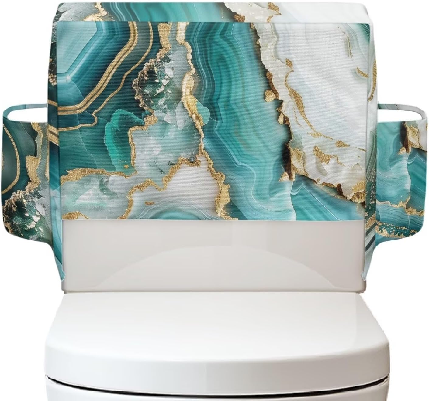 Watercolor Green Marble Toilet Top Cover Replacement Accessories Reusable Bathroom Toilet Tank Dust Cover with Storage Pockets