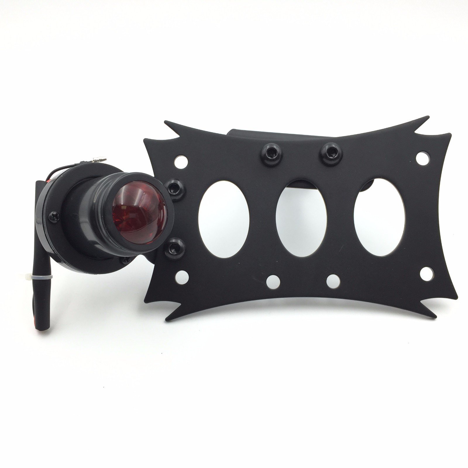 XKH- Motorcycle Black Horizontal Vertical Zigzag Side Mount License Plate Bracket Black Round LED Tail Brake Light Integrated Compatible with Touring Bobber Chopper [B01BUKC41G]