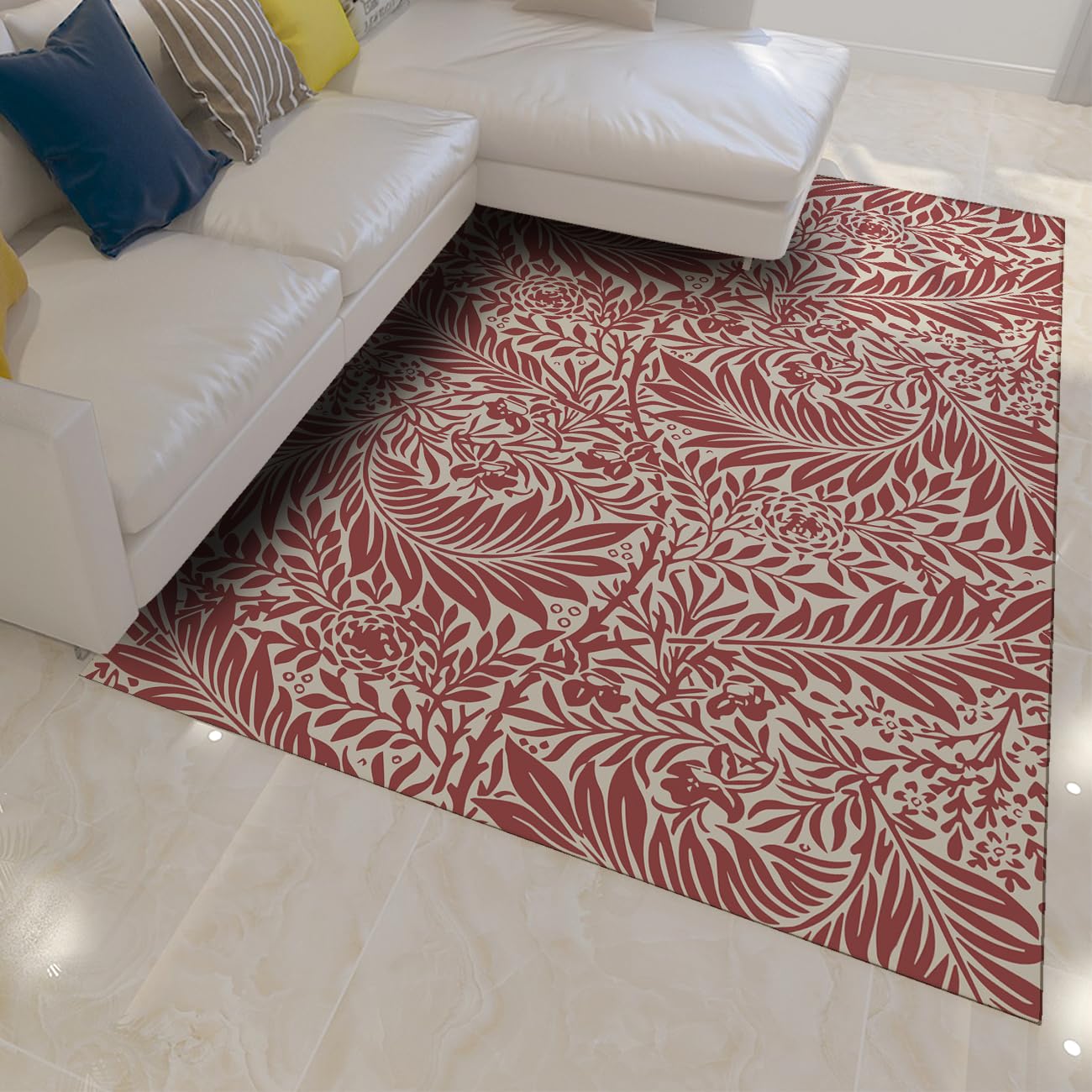 Tapis de sol boho chic rouge 180x240 cm lavable pour salon et chambre
