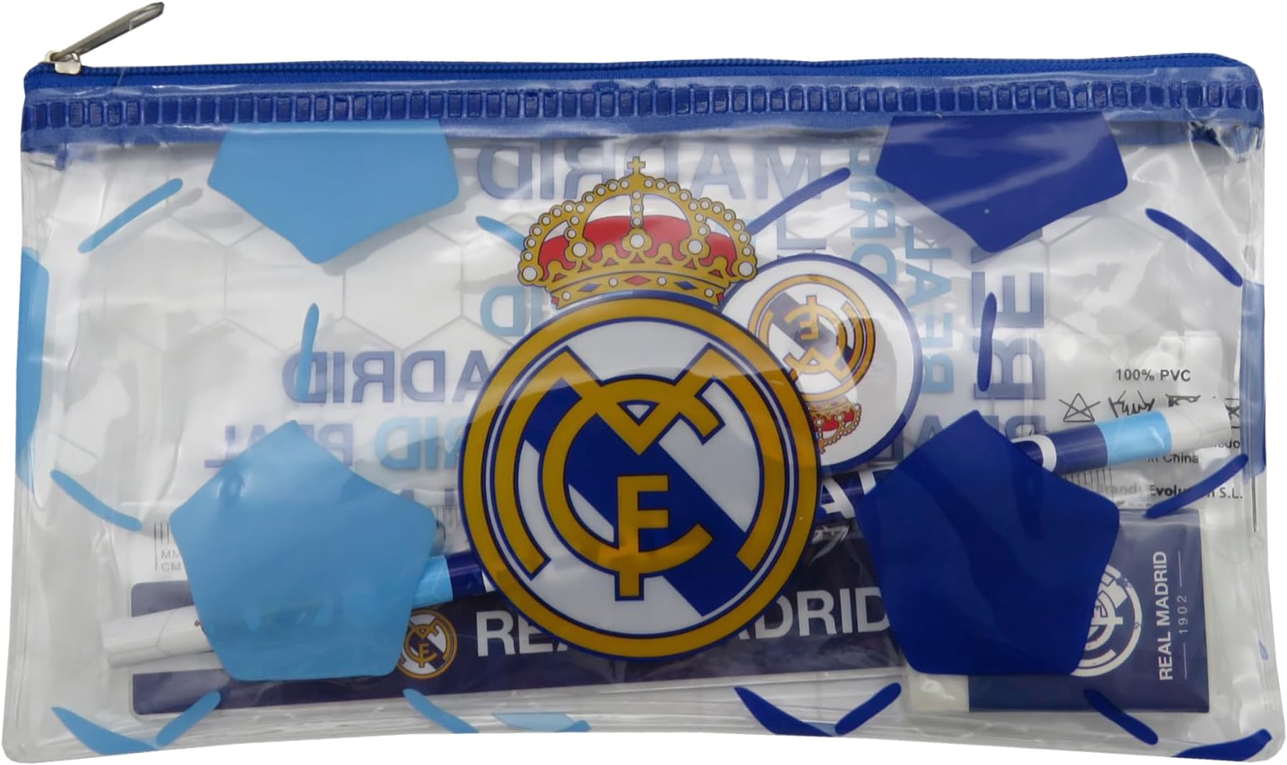 CYPBRANDS Real Madrid Stationery Set, Stationery, Ruler, Eraser, Sharpener, Pencil Case, Pencil, White, Official Product, White, Case