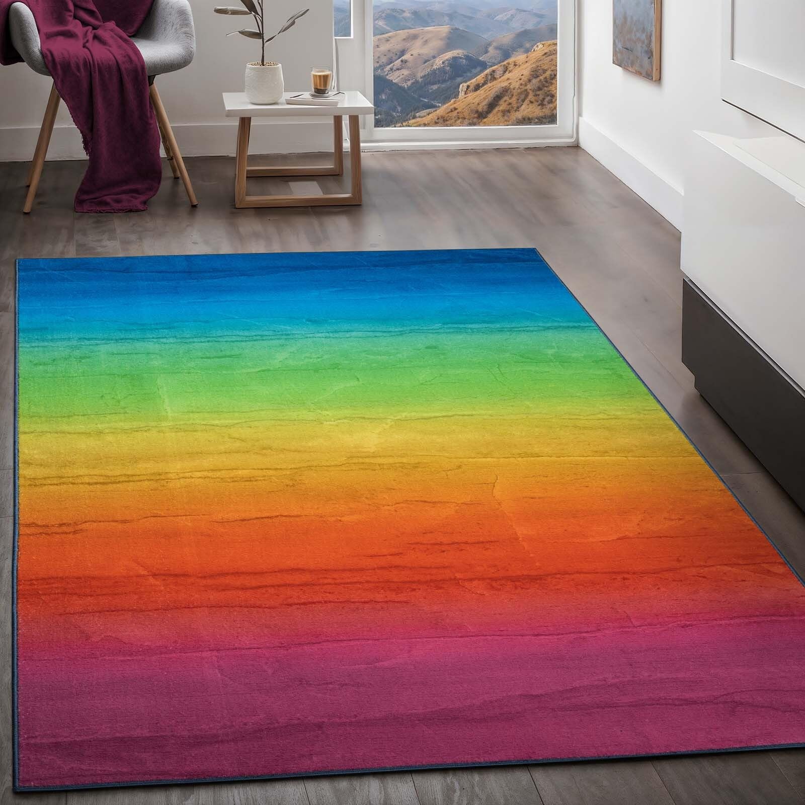 Regenbogenfarbiger Kurzflorteppich fürs moderne Wohnzimmer 120x170 cm OEKO-TEX STANDARD 100  
Modernes Graffiti-Print-Po
