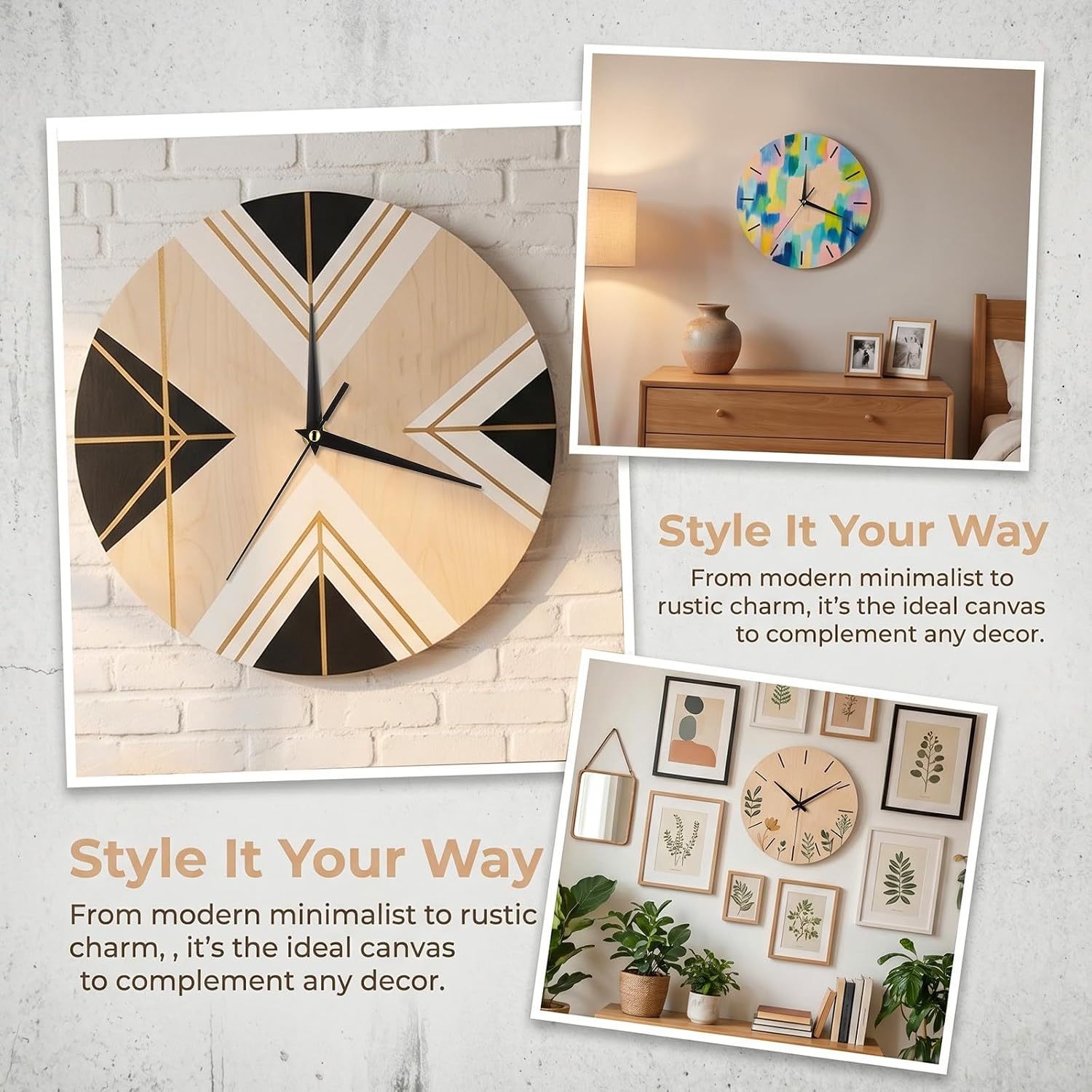 ARTIBETTER Unfinished Round Clock Face, 25cm Beige Wood, Blank DIY Wooden Clock, No Battery No Stand, Painting Craft for Kids & Home Decor