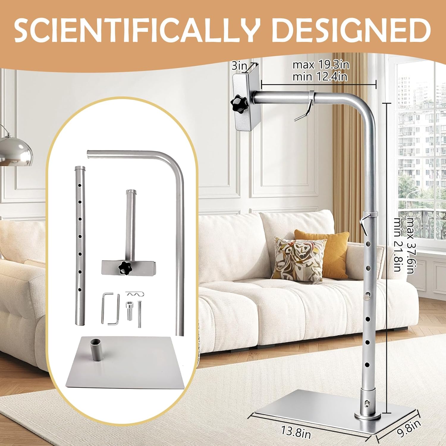 Adjustable Needlepoint Stand, Rotating Cross Stitch Floor Stand with Side Clamp, Ergonomic Embroidery Holder, Stable Metal Craft Stand for Comfortable Stitching