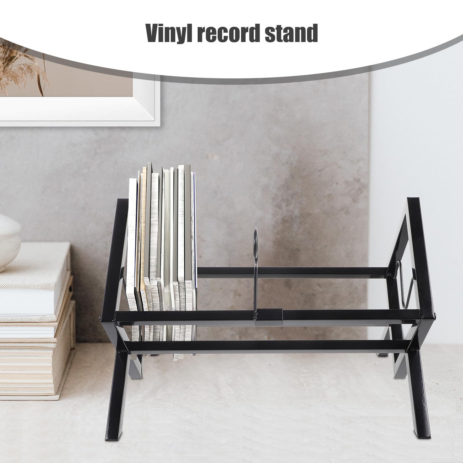 Scaffale Porta Dischi in Vinile in Metallo Nero Grande Capacità, Supporto da Tavolo per Casa e Ufficio, per Esposizione di Vinili e Riviste