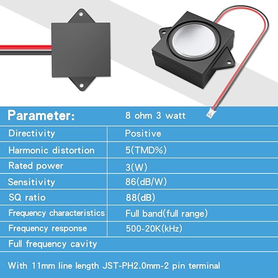 MakerHawk Arduino Speaker - 2pcs 3W 8 Mini Speaker, Full-Range, JST-PH2.0mm-2 Pin Interface, 3.3V-5V