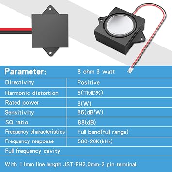 MakerHawk Arduino Speaker - 2pcs 3W 8 Mini Speaker, Full-Range, JST-PH2.0mm-2 Pin Interface, 3.3V-5V