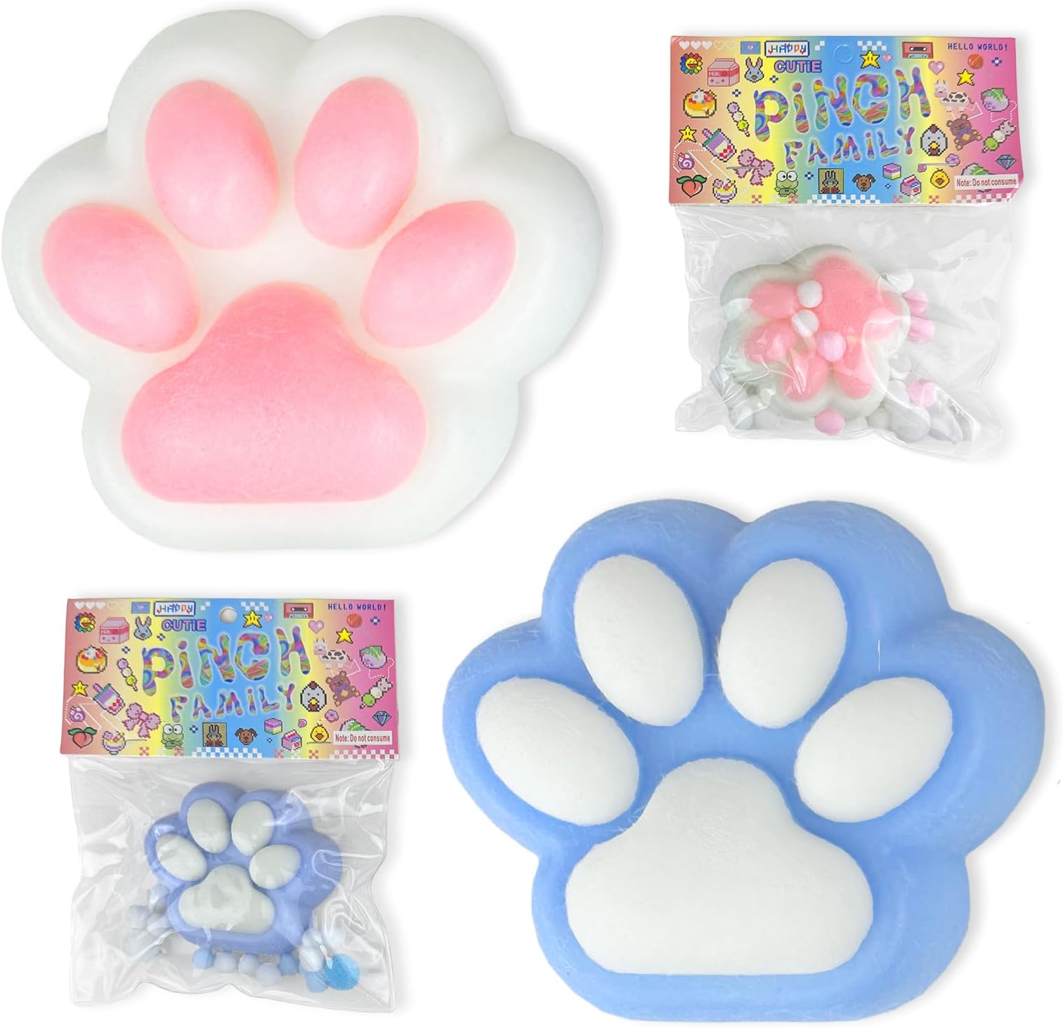 2 Pack Taba Squishies Paw, 3.15in Taba Cat Paw Includes (Pink,White,Blue,Purple) -Sticky Squishy Fidget Toys,Gifts for Kids, Party Favors,Cute Taba Handmade Stress Toys