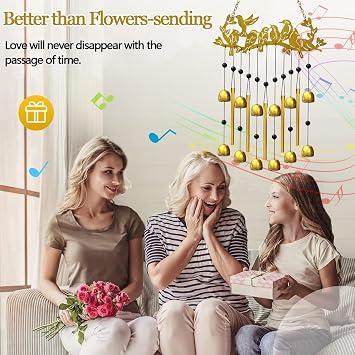 Bird Wind Chimes for Outside - Hummingbird on Branch Metal Windchimes Indoors Window Hanging Garden Patio Yard Porch Home Decor Soothing Tones Memorial Birthday Festival Gifts for Women, Mom, Unisex