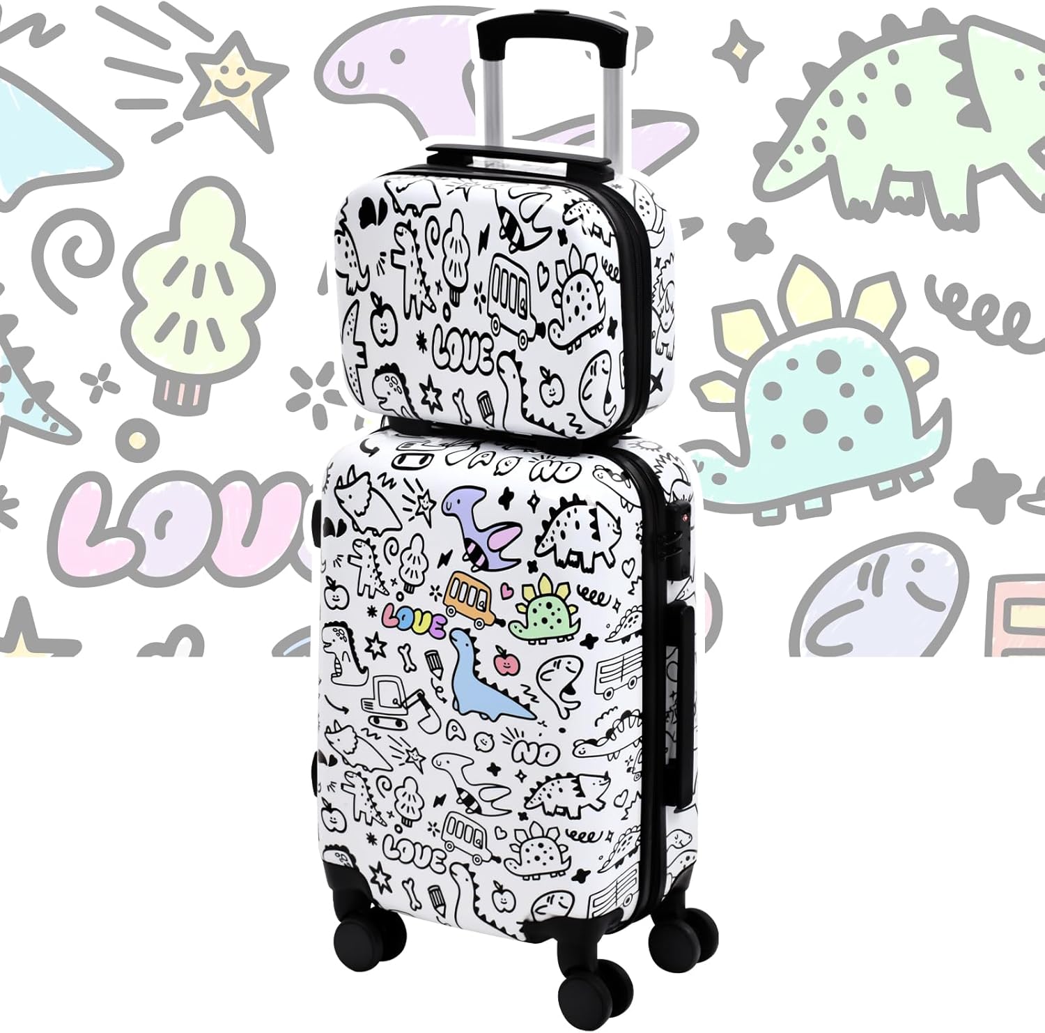 smilesun 2PCS Kids Luggage Set with DIY Coloring, 14" & 20" Lightweight Travel Carry On Suitcase with Spinner Wheels, TSA Lock