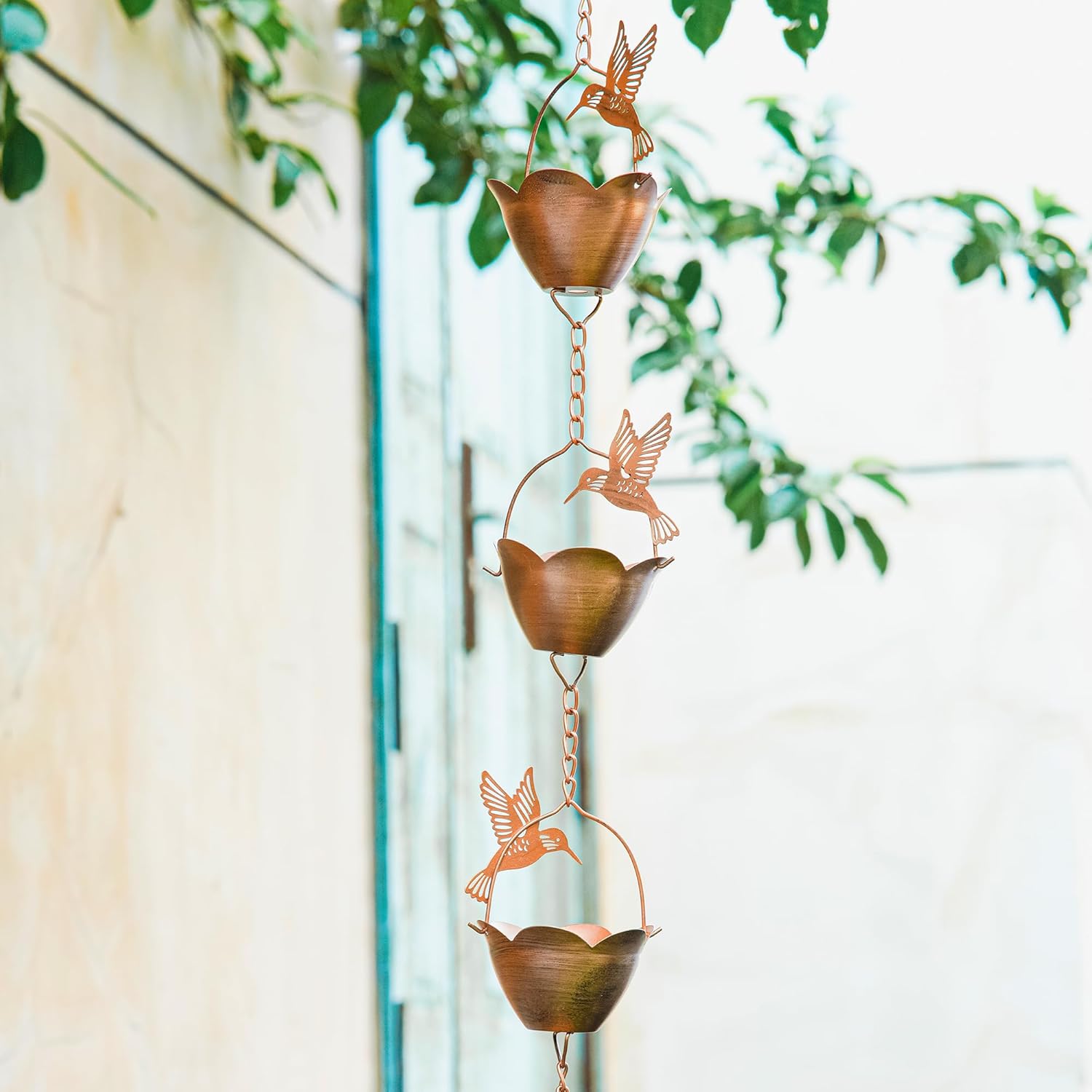 Topadorn Metal Rain Chain Decoration 7.85FT., Rain Catcher Metal Chain Gutter Downspout 94'' for House Eaves, Garden & Home, Flying Bird and Flower Shape Rain Chains