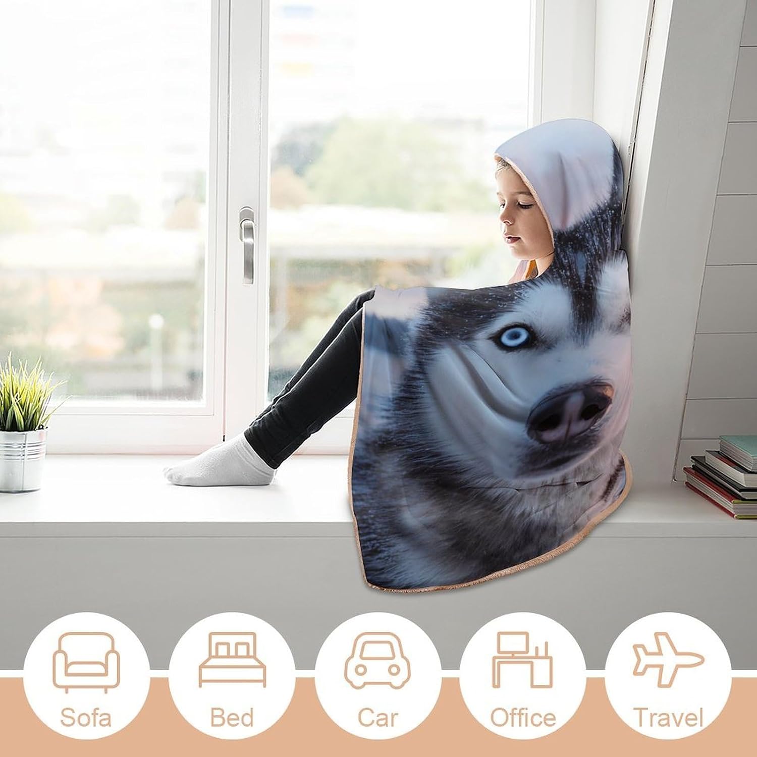 Siberian Husky Print Wearable Blanket Oversized Throw Cape | Cozy Hooded Blanket Gifts for Women Men