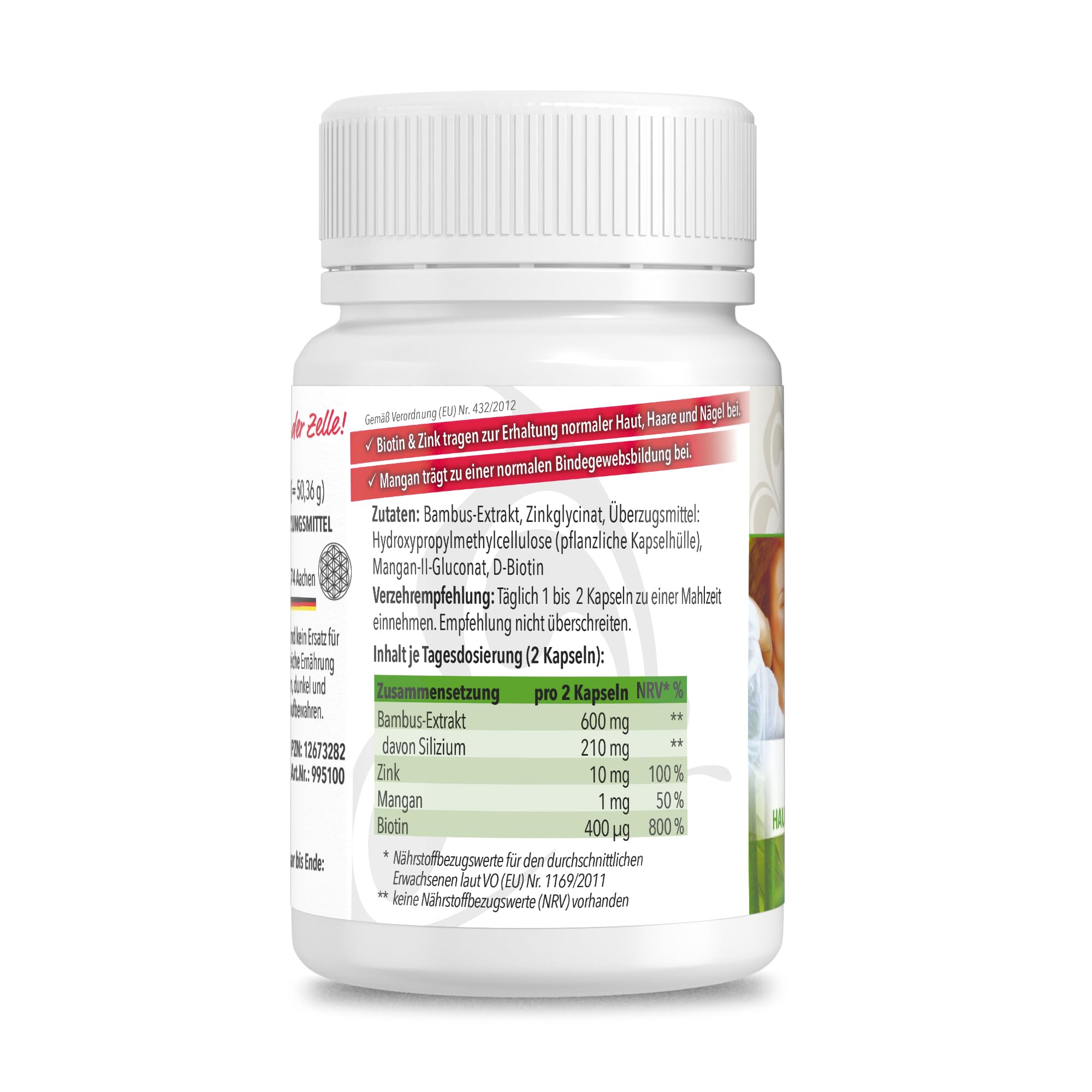BamBooZell Haar Vitamine - 120 Silizium Hochdosiert Kapseln - Mit Biotin, Zink, Mangan - Silicea aus Bambus-Extrakt - Haut Haare Nägel Kapsel aus Deutschland - Silica, Rein Ohne Zusatzstoffe.