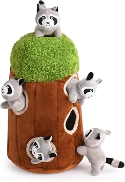 Interactive Squeaky Dog Toys Raccoon Dog Toy, Stuffing Woodland Friends Burrow, Squeaky Plush Dog Toy for Small Medium Large Dogs Large