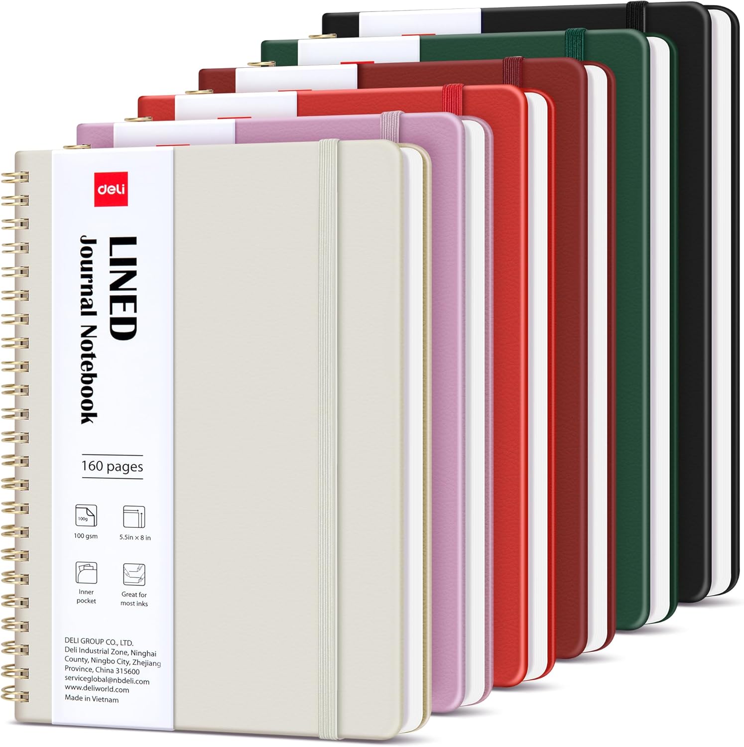 deli 6 Pack Lined Spiral Journal Notebook, 160 Pages, A5 (5.5"x8") Hardcover Writing Notebook, College Ruled Spiral Bound Journal for Women & Men - Perfect for Work, School, Office & Note Taking
