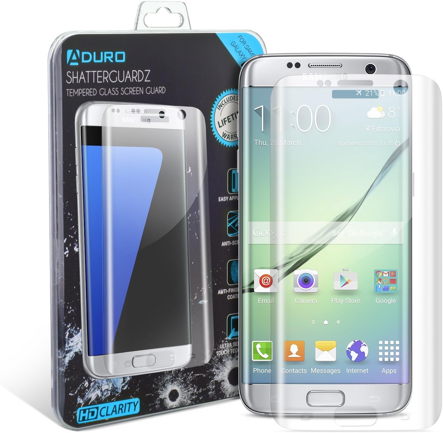 Galaxy S7 Edge Screen Protector, Aduro SHATTERGUARDZ Tempered Glass Screen Protector Ballistic Premium High HD Clarity for Samsung Galaxy S7 Edge