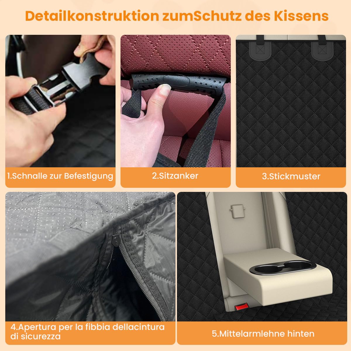 Manta para Perros para el Asiento Trasero del Coche, Cubierta Protectora para Perros Antideslizante e Impermeable para el Asiento Trasero, Protector de Asiento para Perros para el Asiento