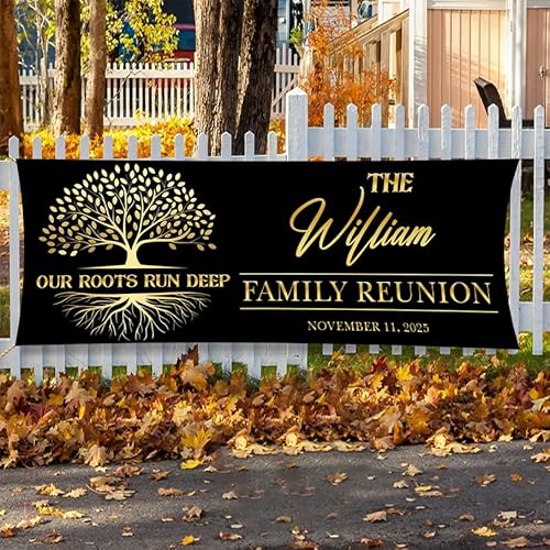 Personalized Family Reunion Banner – Custom Vinyl Banner with Our Roots Run Deep Quote, Perfect Family Tree Backdrop, Picnic Decorations, Reunion Welcome or Yard Sign