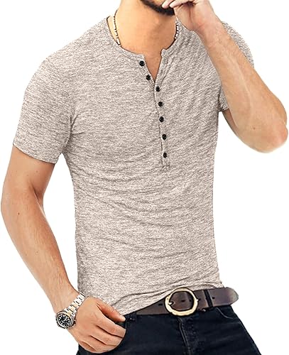 Miniatura 2 de KUYIGO Camisas Henley para hombre, estilo casual, elegante, básica, de manga corta, ligera, a la moda
