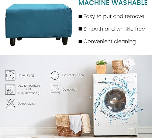 Miniatura 7 de cjc Funda otomana rectangular, de terciopelo, otomana, para reposapiés, rectangular, funda de almacenamiento extraíble, protector de muebles suave,