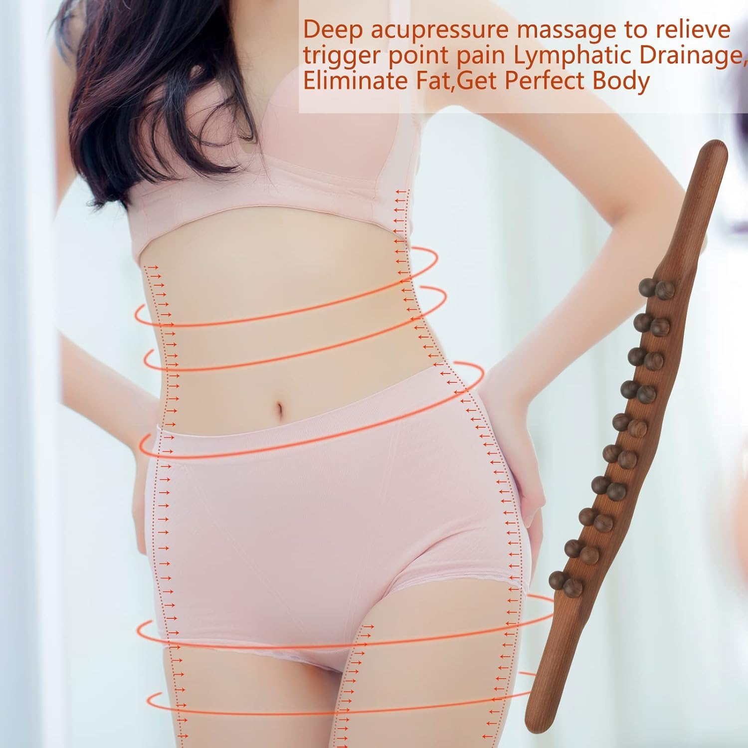 GBEX GuaSha Wood Stick Therapy Back Massager | Scraping Lymphatic Drainage Massager | Double Row 20 Beads Point Treatment Tools For Back Leg Whole Body