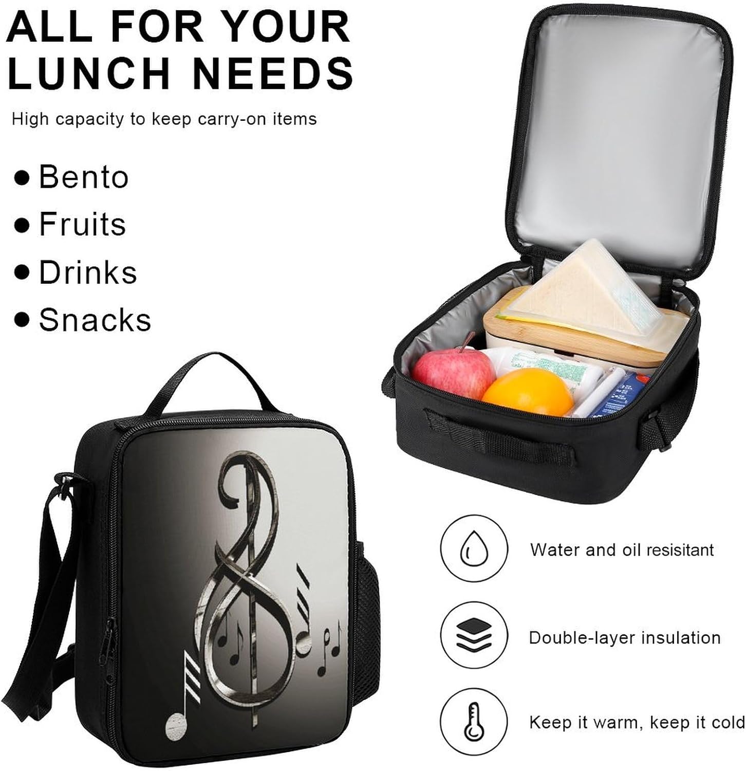 Cute Lunch Bag Backpacks Combo Set, Music Symbol2 Print Backpacks for Travel,adult Lunch Bag,3-in-1 Backpack Combo Set image 5