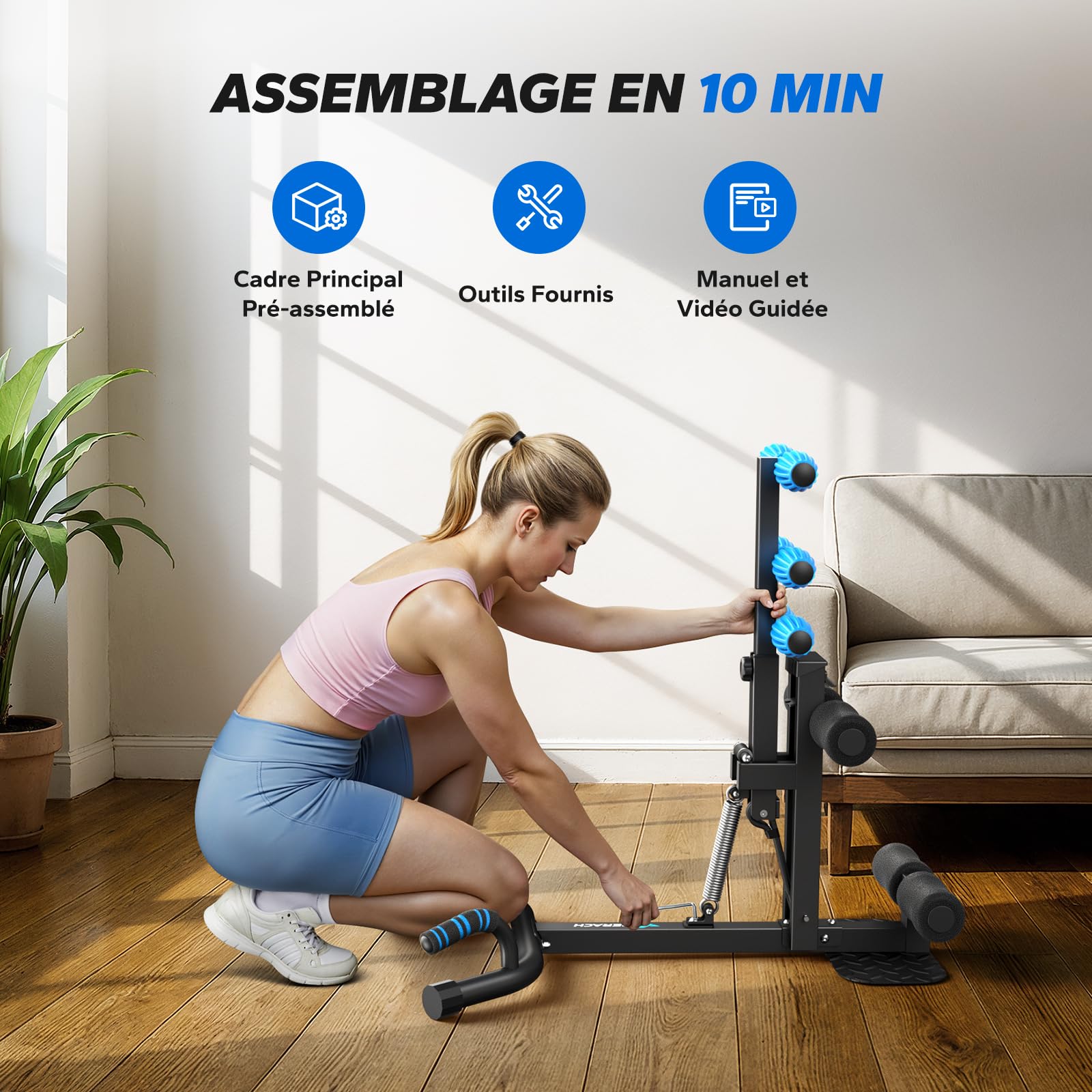 MERACH Squat Machine, Attrezzatura per Home Gym Con 3 Resistenza & Max 136 KG, Sicura e Facile da Usare, Allenatore per Squat per Fitness & Tonificazione, Recupero, Allenamento Della Forza - Noir