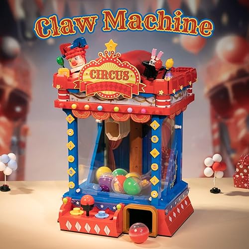 Miniatura 2 de PANTASY Kit de construcción de máquina de garra de circo retro, modelo de bloque de máquina de arcada estilo arcade con luces y música, juego de