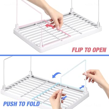 NiHome 4-Pack Stackable Plastic Kitchen Storage Shelf Foldable Rack, White | Stackable Kitchen Cabinet Organizer and Storage Shelves, Expandable Storage Racks for Counter Cabinet Pantry