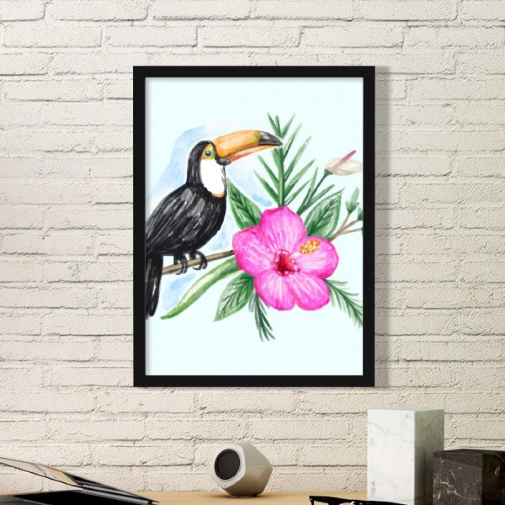Cadre photo oiseau tropical Ramphastos Toco pour mur blanc vide