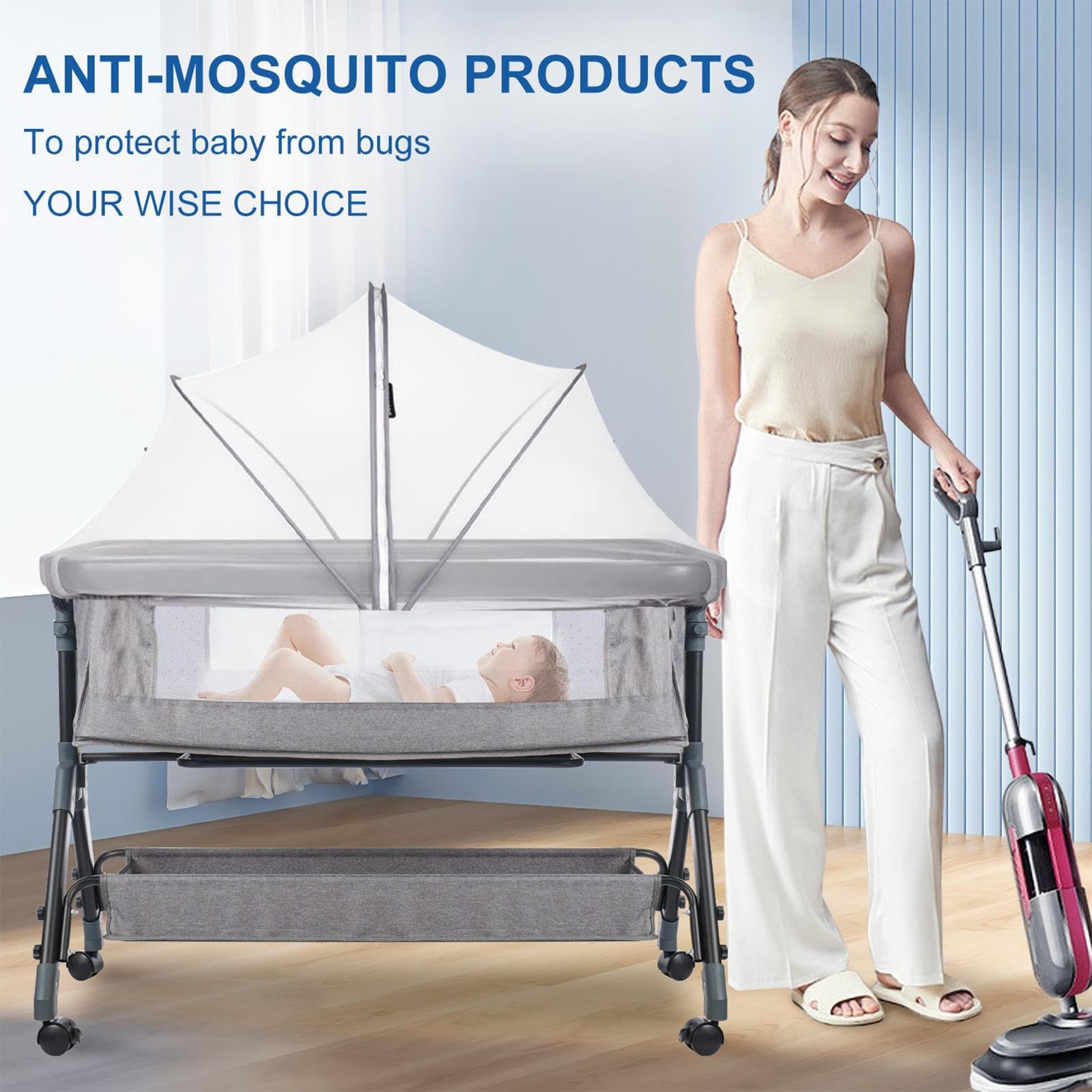 Bassinet Cover, Bassinet Netting, Breathable Foldable Mesh Rocking Cradle, Stroller, Playard, Toddler Hammock, Small Spaces, Protective Sleep Environment for Infants and Newborns