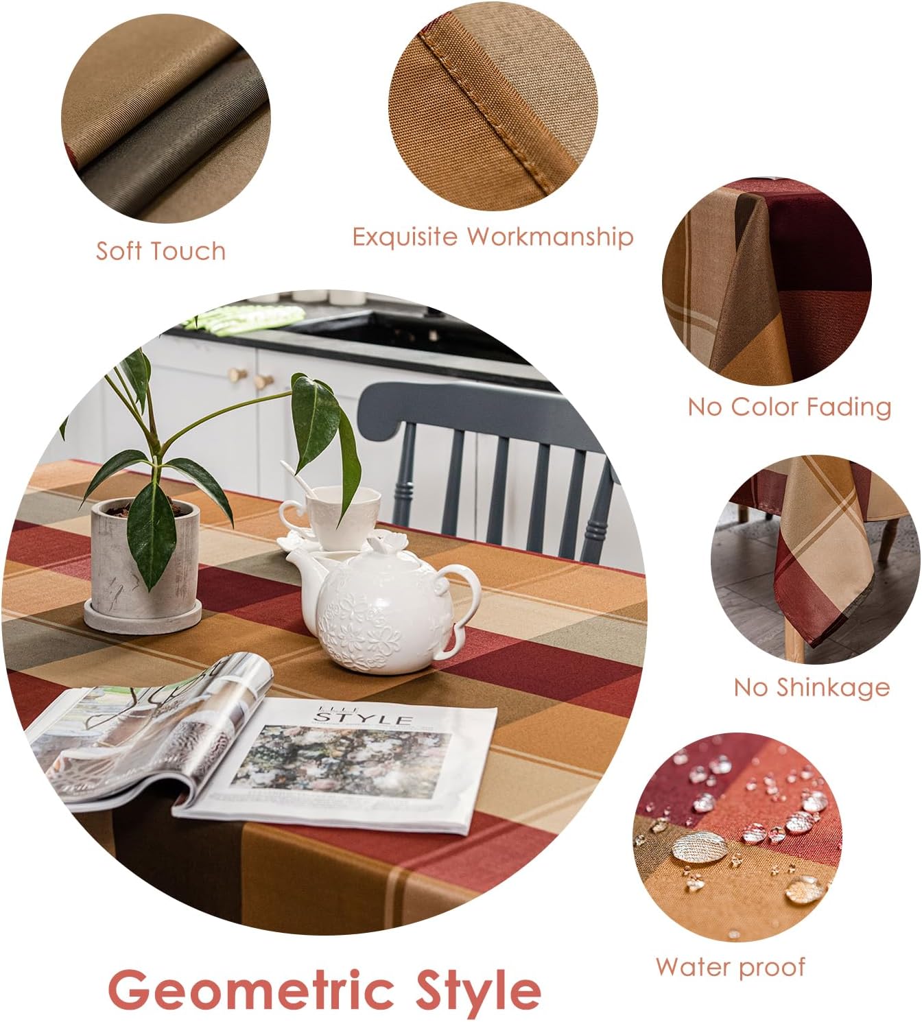 Melodieux Plaid Check Tablecloth Rectangle Holiday Party Table Cover Spill Proof Water Wrinkle Resistant Vintage Checkered Outdoor Tabletop Decoration Kitchen Dining Room, 52" x 70", Red - Image 4