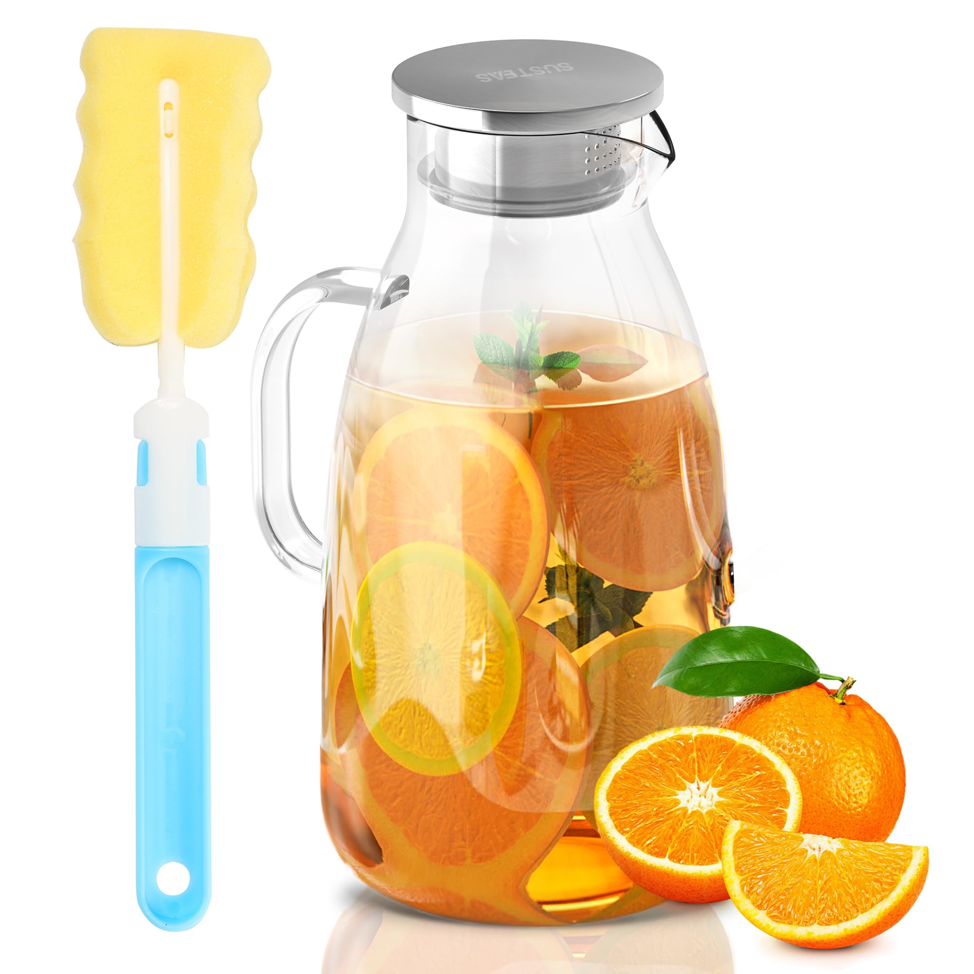 SUSTEAS 3 Liter 101 oz Glass Pitcher with Lid and Nozzle, Cold/Hot Water Glass Water Bottle, Ice Tea Water Jar for Refrigerator, Large Water Jar for
