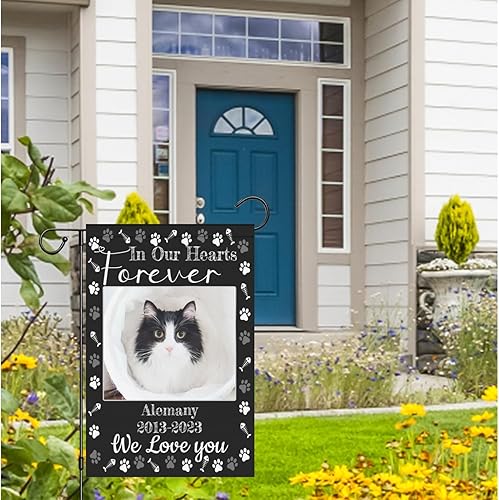 Miniatura 10 de LGNAZIO Bandera conmemorativa personalizada, banderas conmemorativas de jardín con recuerdo amoroso con nombre y foto, fecha para patio al aire