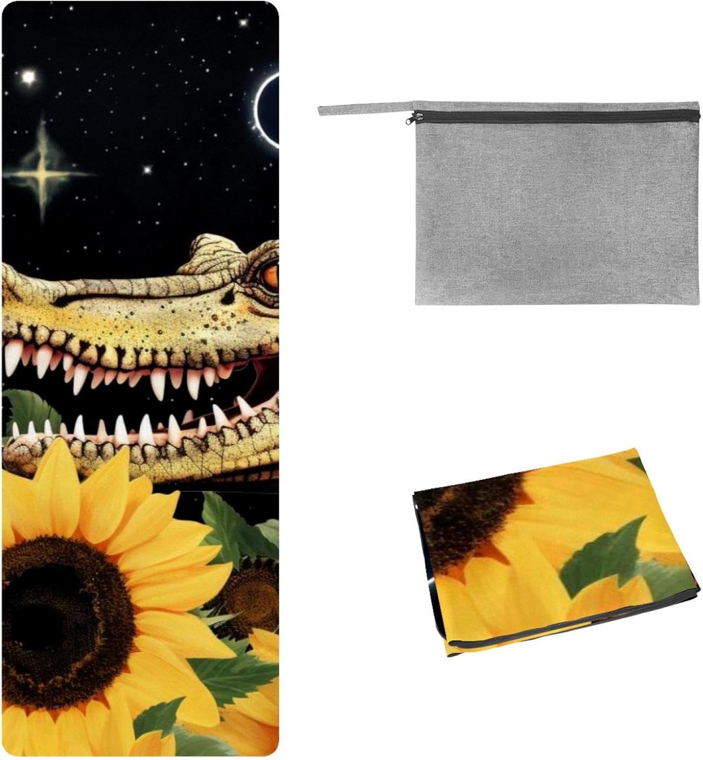 Yoga Towel, Crocodile Star Sunflower Non Slip Sweat Absorbent Hot Yoga Mat Towel for Hot Yoga, Pilates and Fitness - 72.8" x 26.8"