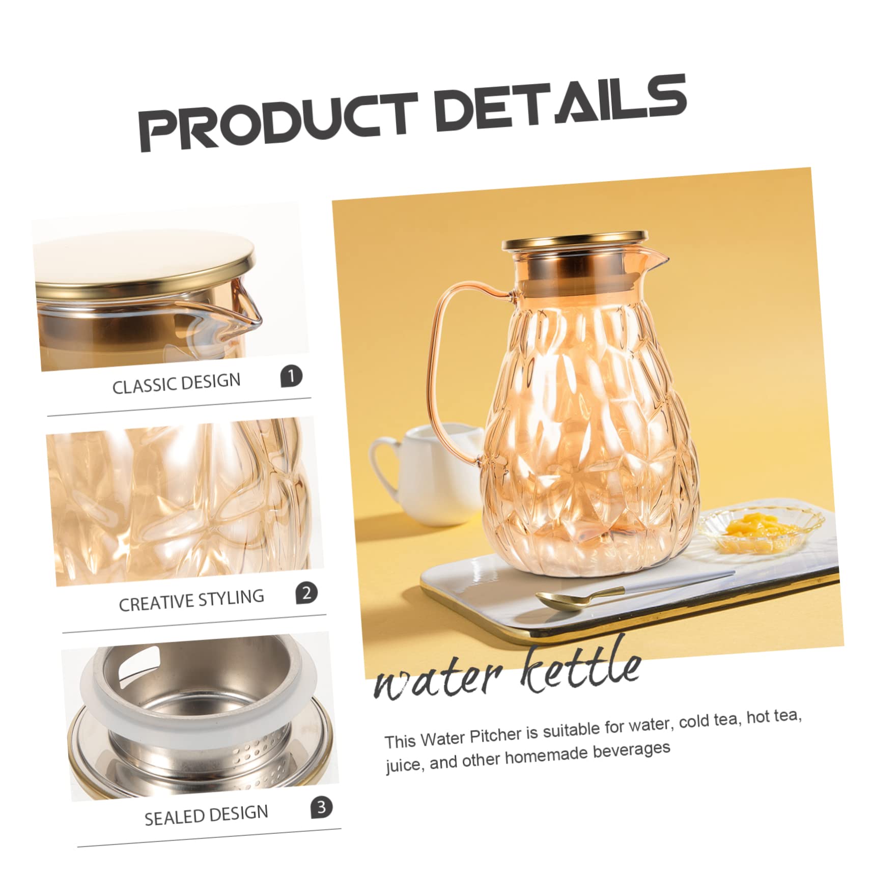 MAGICLULU Glas Wasserkrug 1800ml mit Ausgießer Edelstahl Deckel Leicht zu Reinigen für Kalte Getränke und Gäste