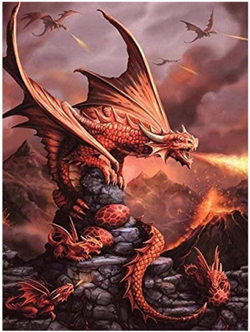 Cross Stitch Kits Pre Printed Pattern Counted Embroidery Starter Kits for Beginner Kids and Adults 16x20 inch-Red Dragon