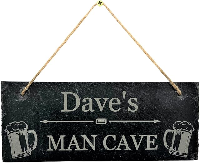 CAO Personalised Man Cave Sign  Antique Black Slate Plaque - Exquisite Pub Bar Sign - Handcrafted Garage Workshop Sign - Man Cave Plaque Size 25W × 10H